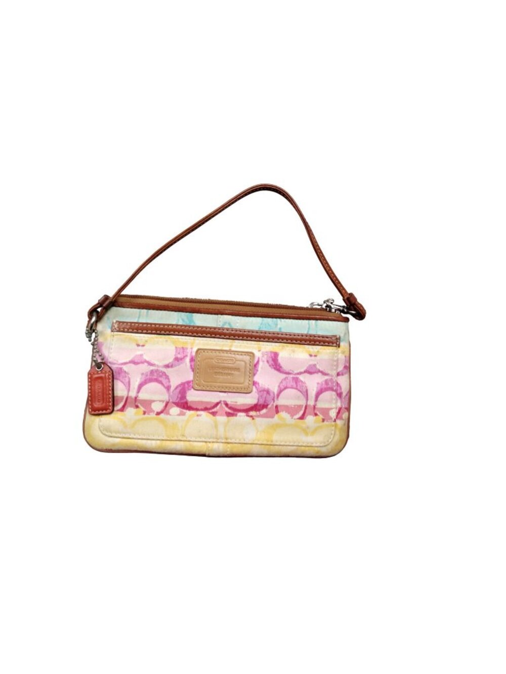 Coach Signature Avary Clutch Womens Small Multicolor Canvas Leather Zip Wristlet